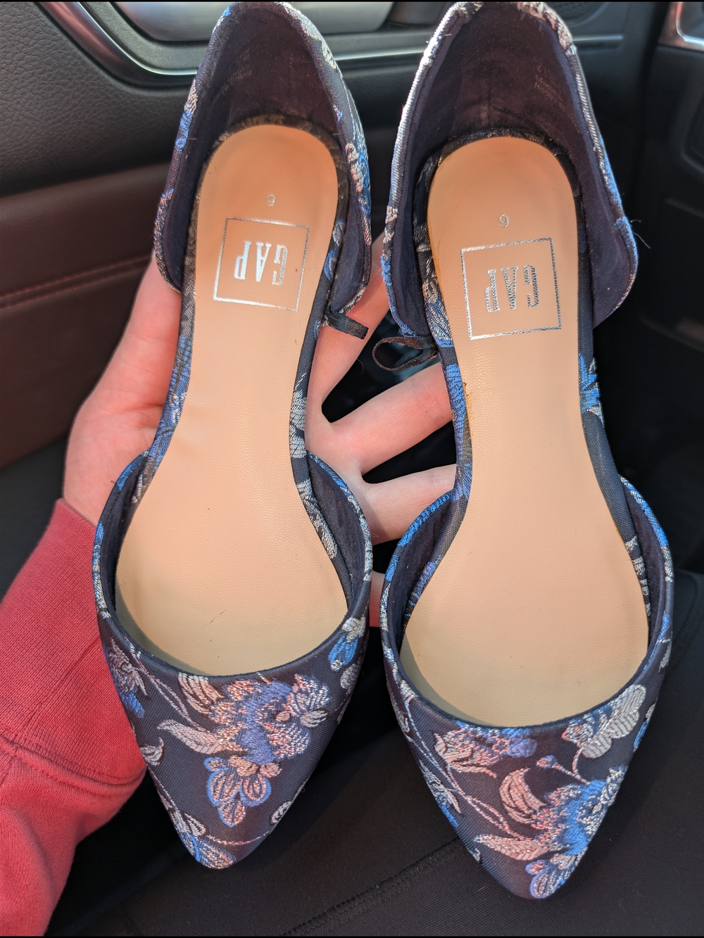 GAP Women's Navy Blue Floral Pointed-Toe Flats, Satin Tailored